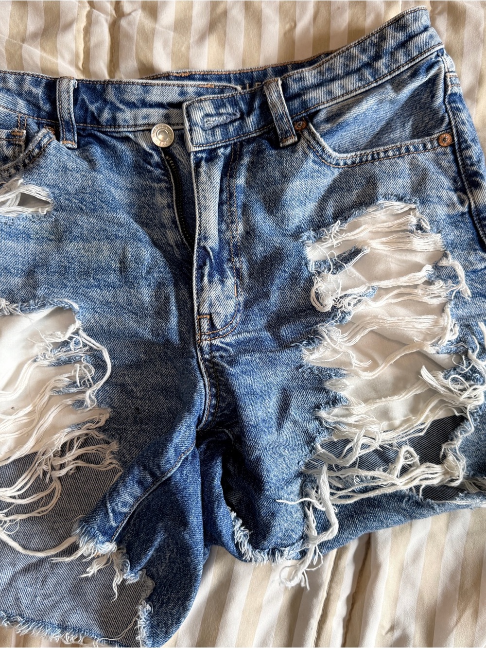American Eagle Outfitters Distressed Light Blue Denim Shorts